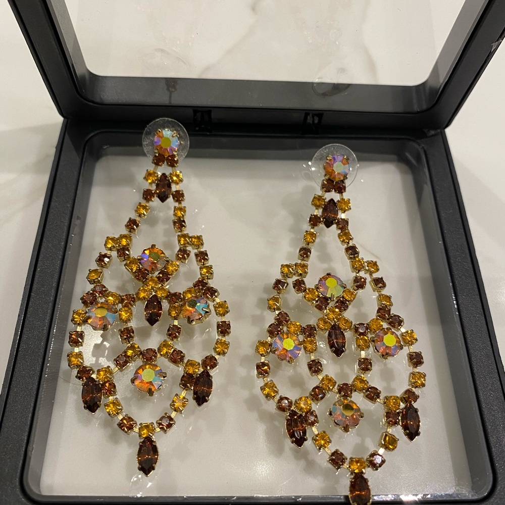 Gold & Auburn Diamond Chandelier Earrings